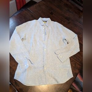 Banana Republic Men's L (16-16.5) 100% Linen Light Blue Button-Up Shirt